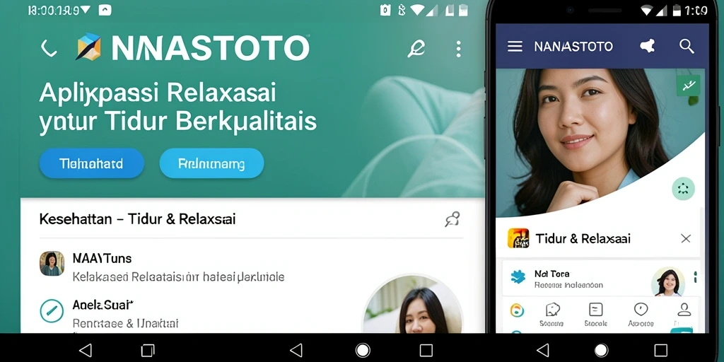 Tampilan antarmuka pengguna NANASTOTO dengan fitur relaksasi yang membantu tidur.