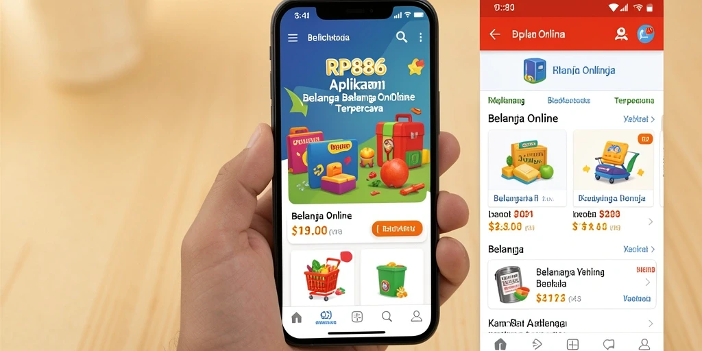 Tampilan layar utama RP886 dengan berbagai pilihan produk Belanja Online.