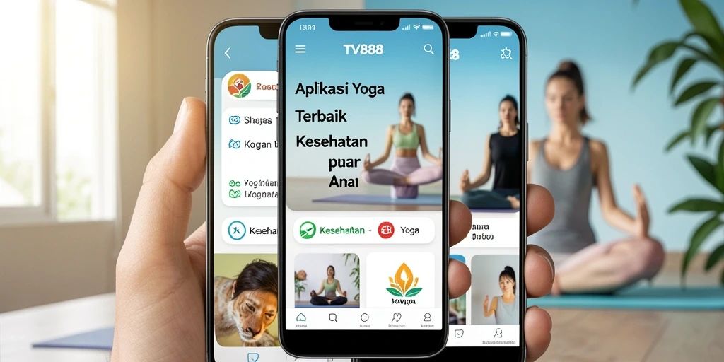 Antarmuka aplikasi TV888 yang menampilkan berbagai variasi pose Yoga.