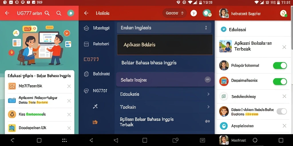 Tampilan antarmuka aplikasi UG777 dengan fitur belajar bahasa Inggris.