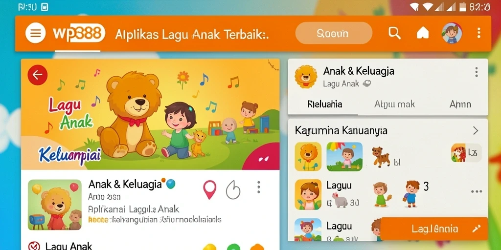 Tampilan antarmuka WP888 dengan lagu-lagu anak yang berwarna-warni.