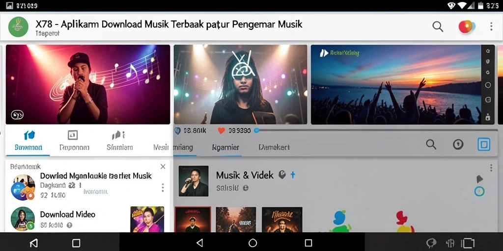 Tampilan antarmuka X78 dengan menu download musik yang intuitif dan modern.